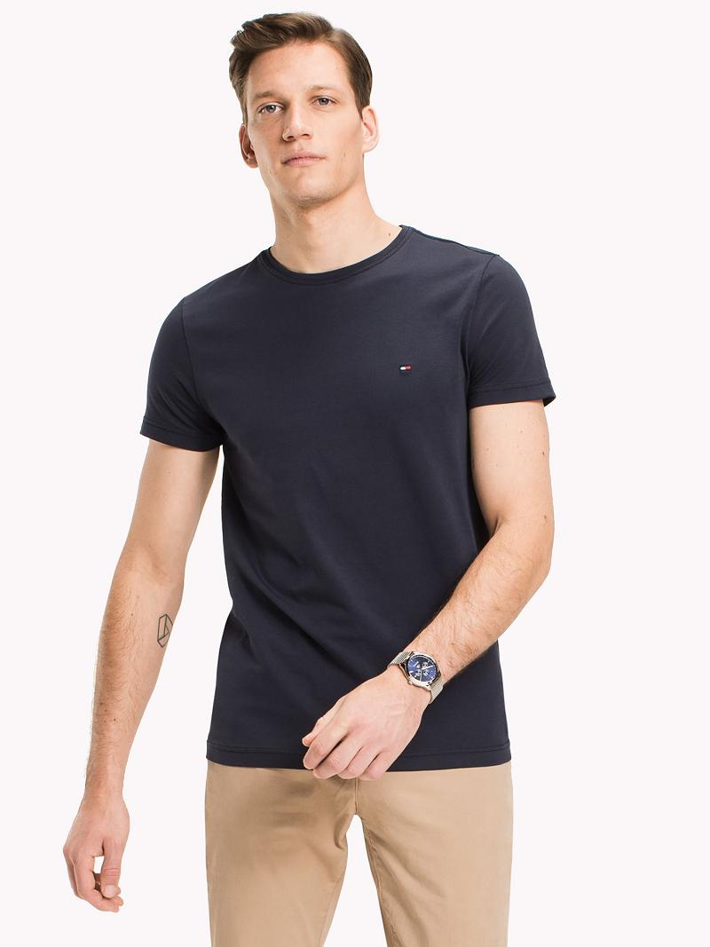 Férfi Tommy Hilfiger Slim fit stretch Póló Sötétkék | HU 853KOR